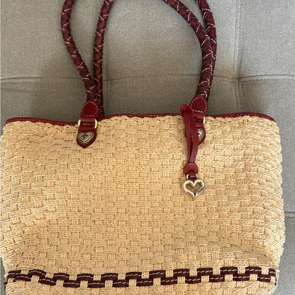 Brighton Cream and Red Tote Bag with Woven Design